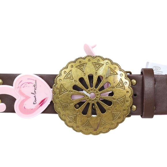 Truelove Brown Brass & Leather Belt with Brass Studs & Buckle XL 1 1/2" Wide - Picture 2 of 16